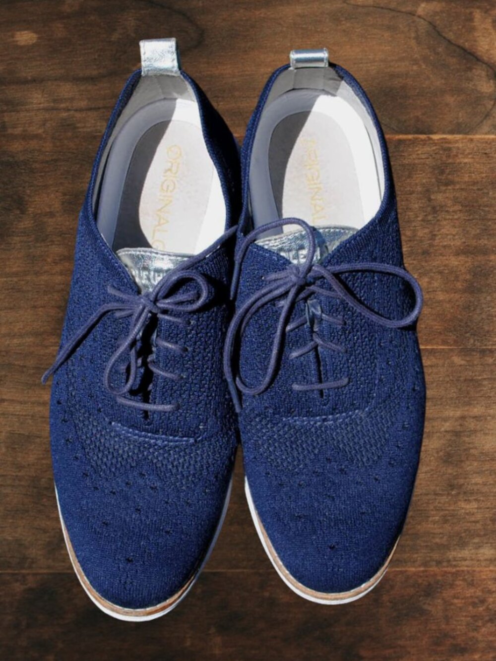 Cole Haan OriginalGrand 9.5 Womens Navy Knit Woven Oxford Lace Ups - Picture 2 of 6